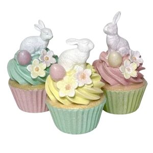 NWT! Easter Spring Pastel Glitter Faux Cupcakes 3 PC Set